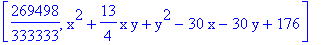 [269498/333333, x^2+13/4*x*y+y^2-30*x-30*y+176]